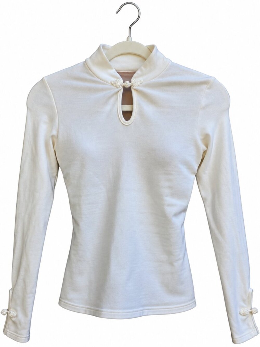 OGL Max Warm Cream Long-Sleeve Mock Neck Top with Keyhole. XS